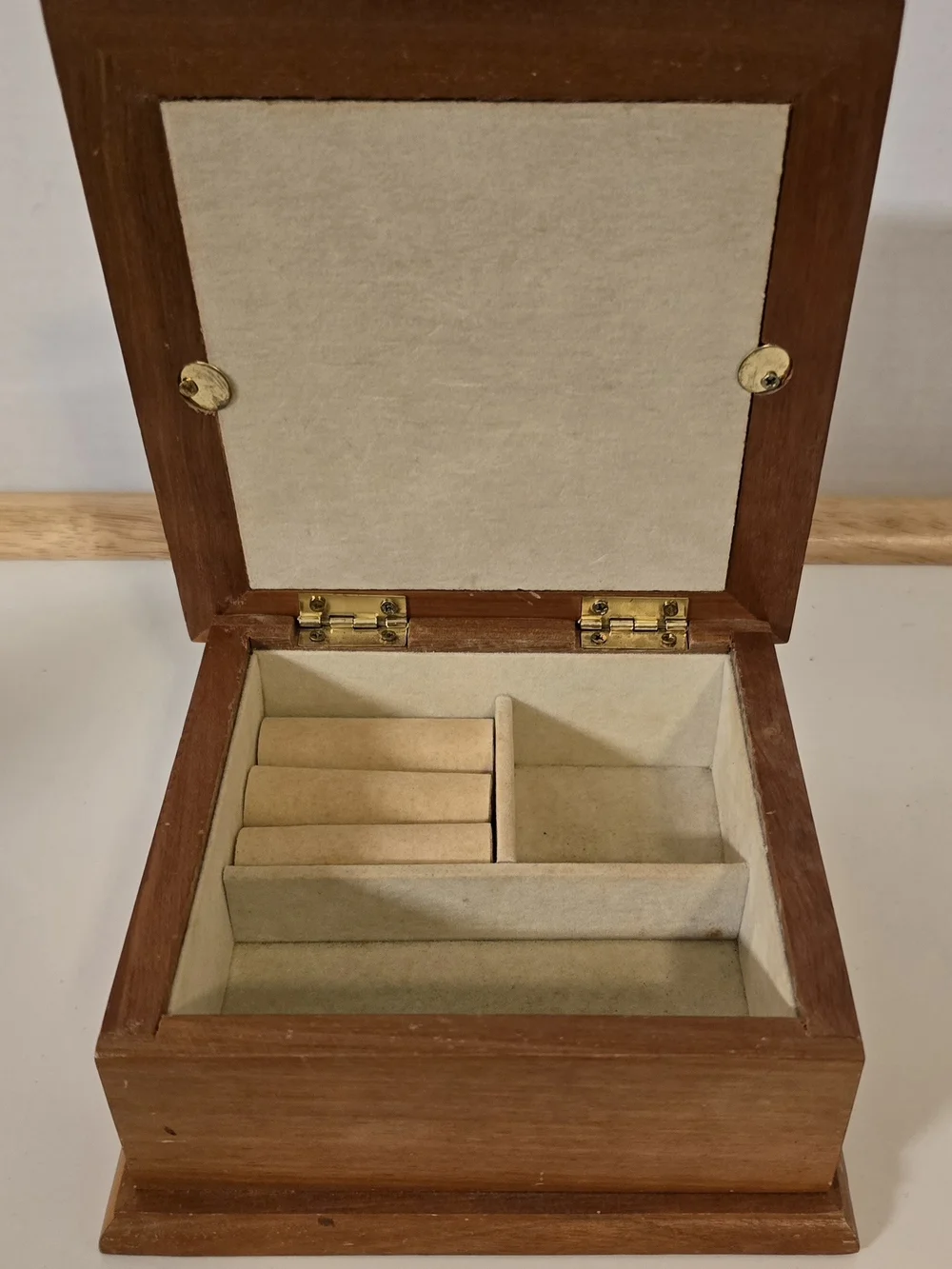 Vintage 1970s Kitsch Wooden Jewelry Trinket Box - 6 x 6 Retro Jewelry Organizer